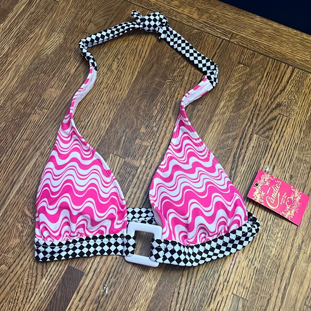 Candies bikini top style kk03T87j ride the wave bright pink white black checker